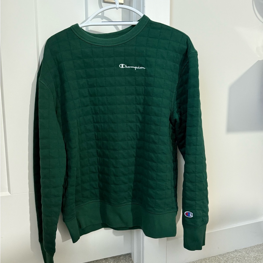 Champion Dark Green Quilted Crewneck Sweater